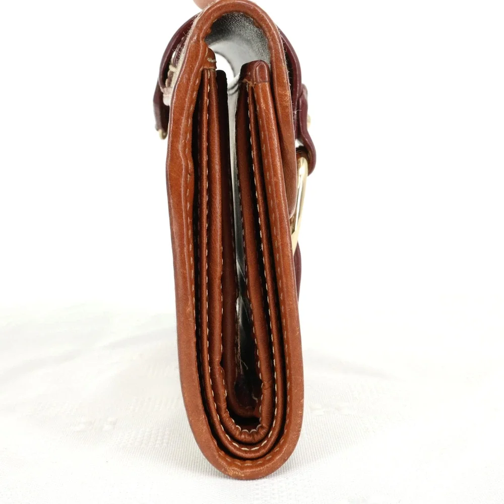 Dooney and Bourke Wallet Womens Beige Brown Fabric Logo Leather Trim Snap Vtg